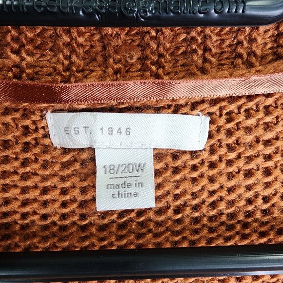 Womens Rust Orange Open Front Cardigan Sweater Loose knit Sleeves Size 18/20W - Picture 6 of 11